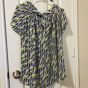 Worthington Short Sleeve Very Sheer Blouse size 1X White, Yellow and Black